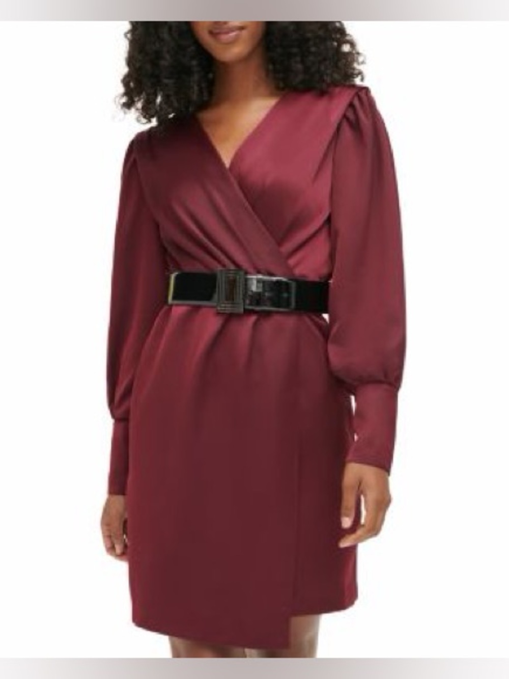 Karl Lagerfeld Paris Burgundy Satin Wrap Dress Size 10